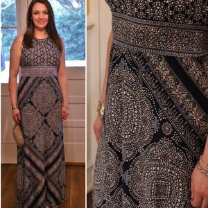 London Times Boho Printed Maxi Dress Navy Gold